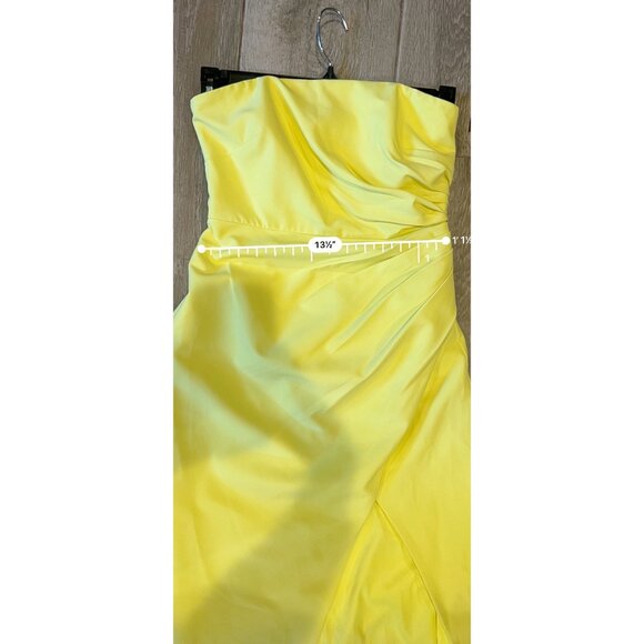 NWT Jewel Badgley Mischka Pleated Strapless yellow Sheath Gown maxi dress size 4 - Picture 10 of 11